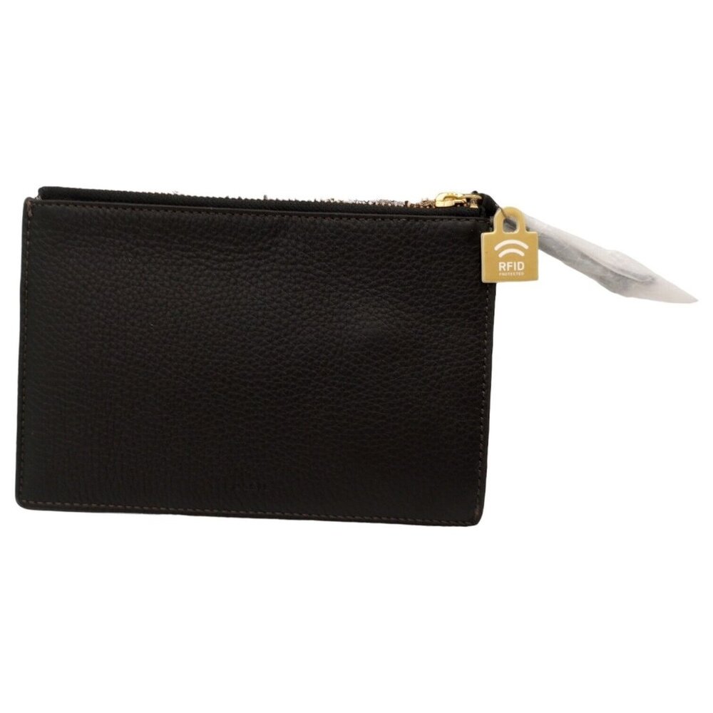 FOSSIL Pouch Purse RFID Black‎ Leather Clutch Bag Hand Held Wallet Zip Pouch